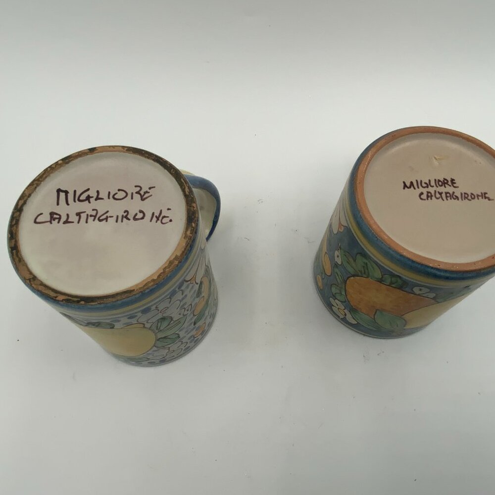 2 Vintage Migliore Caltagirone Italian Pottery Mugs w/ Lemons - Picture 7 of 7